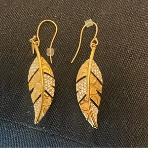 COACH | Gold tone pave feather shape dangle earrings